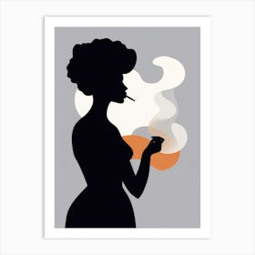 Silhouette Of A Woman Smoking Art Print