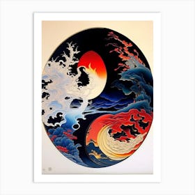 Fire And Water 2, Yin and Yang Japanese Ukiyo E Style Art Print