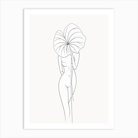 Line Art Woman Body And Leaf 6 Art Print