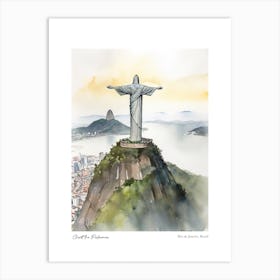 Christ The Redeemer, Rio De Janeiro, Brazil 3 Watercolour Travel Poster Art Print