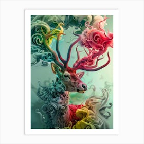 Deer Rainbow Flower 3 Art Print