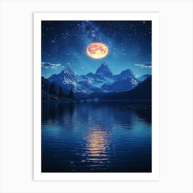 Full Moon Over Lake 2 Art Print