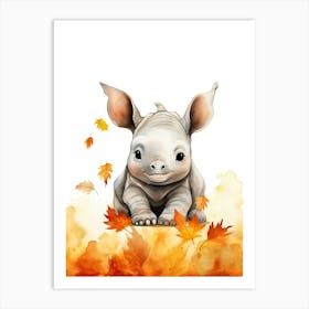 A Rhino Watercolour In Autumn Colours 3 Art Print