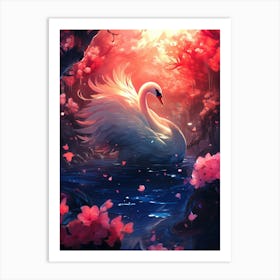 Swan Floral Art Print