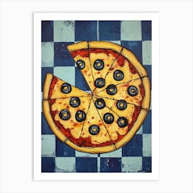 Pizza With Olives Blue Checkerboard 4 Art Print