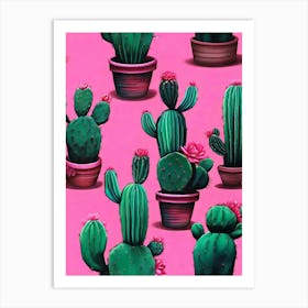 Pink Cactus art print Art Print