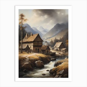 In The Wake Of The Mountain A Classic Painting Of A Village Scene (33) Art Print