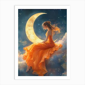 Beautiful Girl And The Moon Art Print