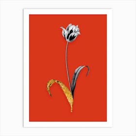 Vintage Didiers Tulip Black and White Gold Leaf Floral Art on Tomato Red n.0751 Art Print