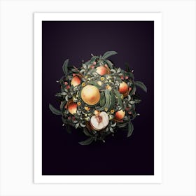 Vintage Duracina Peach Fruit Wreath on Royal Purple n.0635 Art Print