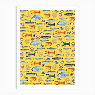 Fish Wallpaper Yellow Art Print