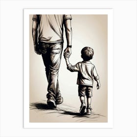 Father And Son Holding Hands Art Print