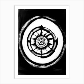 Dharma Wheel, Symbol, Third Eye Black & White Art Print