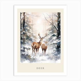 Winter Watercolour Deer 1 Poster Art Print