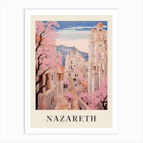 Nazareth Israel 3 Vintage Pink Travel Illustration Poster Poster