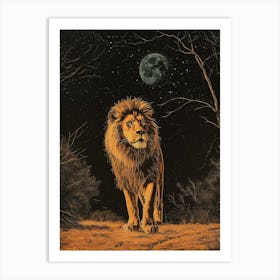 Barbary Lion Relief Illustration Night 1 Art Print