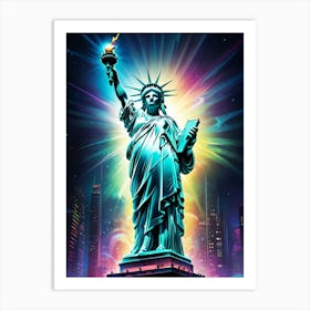 Statue Of Liberty Neon Art Art Print