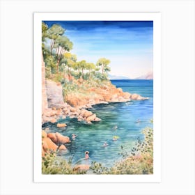 Swimming In Zakynthos Greece 3 Watercolour Art Print