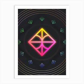 Neon Geometric Glyph in Pink and Yellow Circle Array on Black n.0187 Art Print