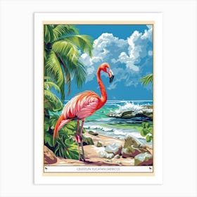 Greater Flamingo Celestun Yucatan Mexico Tropical Illustration 4 Poster Art Print