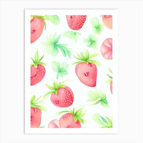 Strawberry Repeat Pattern, Fruit, Gouache Art Print