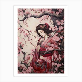 Cherry Blossoms Japanese Style Illustration 8 Art Print