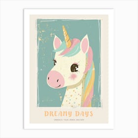 Rainbow Pastel Unicorn Storybook Style 1 Poster Art Print