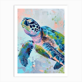 Blue Green Pink Sea Turtle 1 Art Print