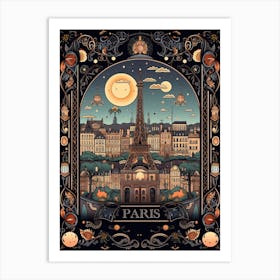 Paris, France, Tarot Card Travel  Line Art 4 Art Print