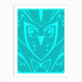 Abstract Owl Two Tone Teal 1 Art Print