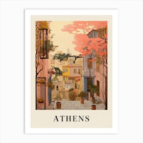 Athens Greece 3 Vintage Pink Travel Illustration Poster Art Print