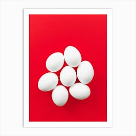 White Eggs On Red Background Art Print