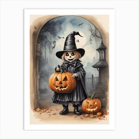 Witch With Pumpkins Art Print