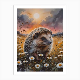 Sunlit Hedgehog Haven: Hedgehog In The Meadow Art Print