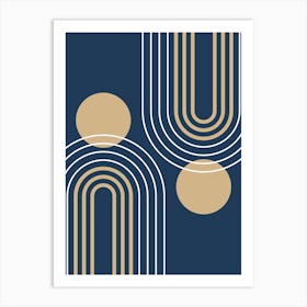 Mid Century Modern Geometric B30 In Navy Blue And Tan (Rainbow And Sun Abstract) 01 Art Print