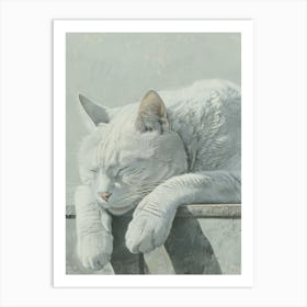 White Cat Sleeping Art Print