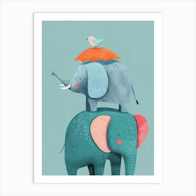 Elephants And Birds Art Print