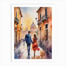 Couple Walking Down The Street Art Print