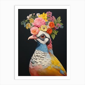 Bird With A Flower Crown Partridge 1 Art Print