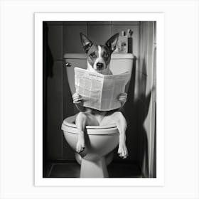 Dog On The Toilet Bathroom, Dog Lover Gift Funny Bathroom Art Print