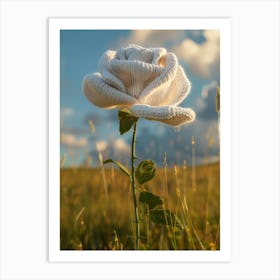 White Rose Knitted In Crochet 1 Art Print