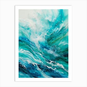 Abstract Turquoise Waves Envelop The Canvas Evoke Fresh Nautical Texture Churning Frothy Crests Art Print