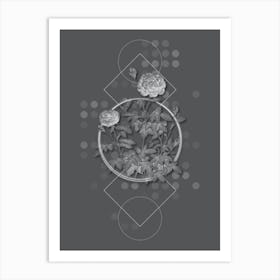 Vintage Burgundy Cabbage Rose Botanical with Line Motif and Dot Pattern in Ghost Gray n.0098 Art Print