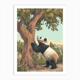 Giant Panda Scratching Its Back Against A Tree Storybook Illustration 3 Art Print