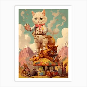 Cowboy Kittens Illustration Kitsch 1 Art Print