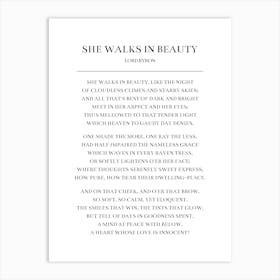 She Walks In Beauty Poem By Lord Byron Art Print