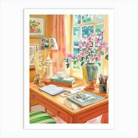 Home Workspace with Floral Decor Art Print