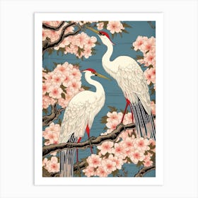 Cherry Blossom And Cranes 4 Vintage Japanese Botanical Art Print