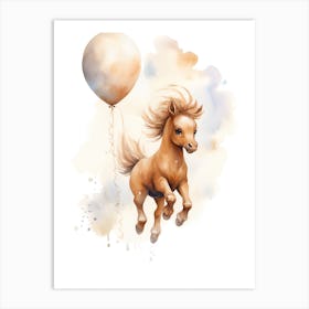 Baby Horse Flying With Ballons, Watercolour Nursery Art 4 Art Print