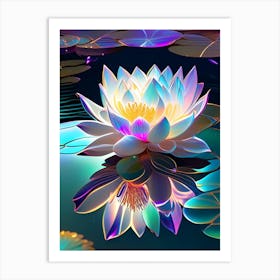 Blooming Lotus Flower In Pond Holographic 1 Art Print